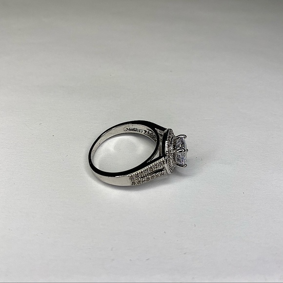 Silver Moissanite Solitaire Micro Pave Ring - Picture 8 of 8